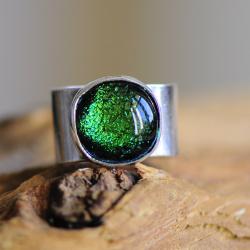 pierścionek,srebro,zielony dichroic. prosty, - Pierścionki - Biżuteria
