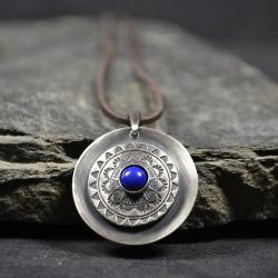 srebrny wisior mandala,wisior z lapis lazuli - Naszyjniki - Biżuteria