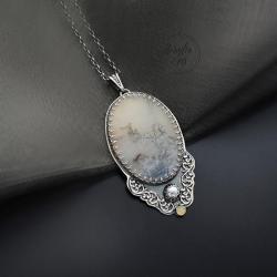 srebrny,naszyjnik,z kwarcem dendrytowym - Naszyjniki - Biżuteria