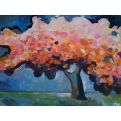 drzewo,abstrakcja,pomarańcz,róż,szary - Obrazy - Wyposażenie wnętrz