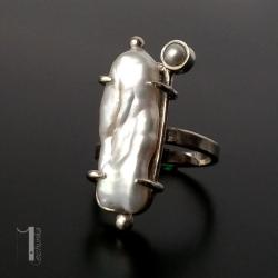 pierścionek srebrny,perła biwa,metaloplastyka - Pierścionki - Biżuteria