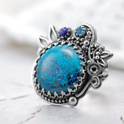 niebieska chryzokola,duży pierścionek,topaz - Pierścionki - Biżuteria