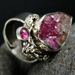 srebro,rubin,fuchsyt,pierścionek - Pierścionki - Biżuteria