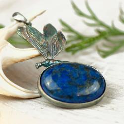naszyjnik,srebrny,z ważką,lapis lazuli - Naszyjniki - Biżuteria