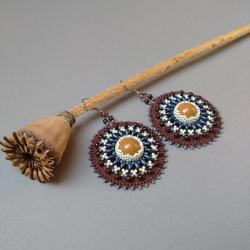 kolczyki wiszące,brązowe,haft koralikowy - Kolczyki - Biżuteria