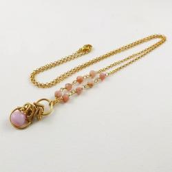 naszyjnik,wire-wrapping,złocony,delikatny,różowy - Naszyjniki - Biżuteria