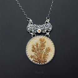 srebrny,wisior,długi,z psylomelanem,amulet - Naszyjniki - Biżuteria