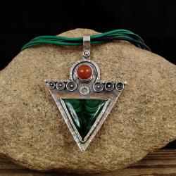 srebrny wisior z malachitem - Wisiory - Biżuteria