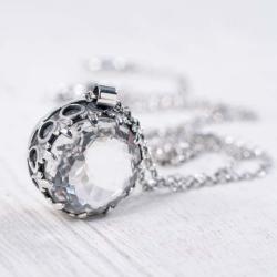 srebrny naszyjnik z kryształem górskim - Naszyjniki - Biżuteria
