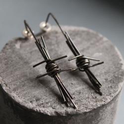 kolczyki drut kolczasty srebro 925 awangardowe - Kolczyki - Biżuteria