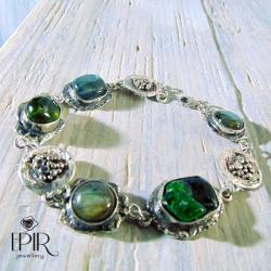 Bransoletka srebrna z zielonymi kamieniami - Bransoletki - Biżuteria