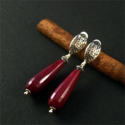 srebrne kolczyki z jadeitami - Kolczyki - Biżuteria