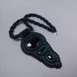 elegancki,z onyksem,czarny,haft koralikowy - Wisiory - Biżuteria