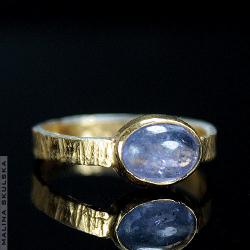 pierścionek,ryflowany,faktura,tanzanit,złocony - Pierścionki - Biżuteria