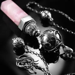 srebrny,naszyjnik,wire-wrapping,kwarc,różowy,ciba - Naszyjniki - Biżuteria