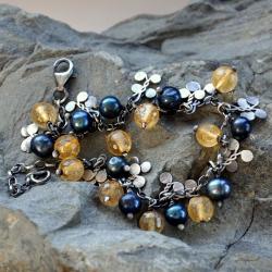 Srebrna bransoletka z cytrynami i perłami - Bransoletki - Biżuteria