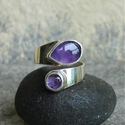 pierścionek z ametystami,fiolet - Pierścionki - Biżuteria