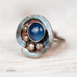 srebrny pierścionek,surowy,z agatem,artseko - Pierścionki - Biżuteria