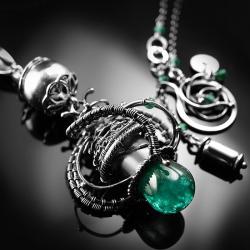 srebrny,naszyjnik,wire-wraping,szmaragd,zielony - Naszyjniki - Biżuteria