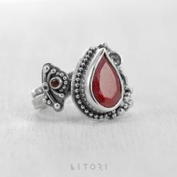 litori,handmade,pierścionek,rubin,granat,boho - Pierścionki - Biżuteria