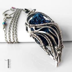 naszyjnik srebrny,kwarc tytan,wire wrapping,925 - Naszyjniki - Biżuteria