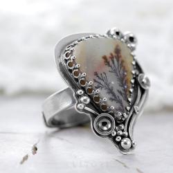 agat dendrytowy,pierścionek z agatem,naturalny - Pierścionki - Biżuteria