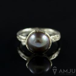perła,czarny,srebrny,delikatny,organiczny,handmade - Pierścionki - Biżuteria